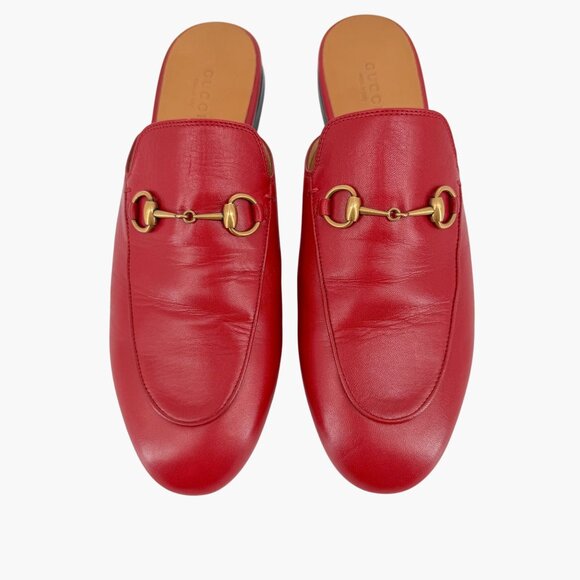 Gucci Princetown Red Leather Horsebit Loafer Mules Flat Shoes Size 39 US 9 Women - Picture 4 of 15